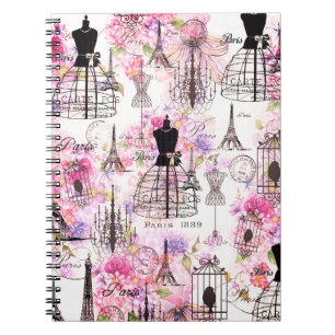 Vintage style Eiffel Tower collage pink floral Notebook