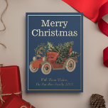Vintage Style Elegant Old Car Merry Christmas Foil Holiday Card<br><div class="desc">Vintage style elegant Christmas card with real gold foil and an old car with trees. It features a navy blue background and all the text is editable.</div>