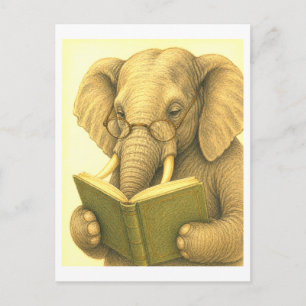 Vintage-Style Elephant Reading Postcard