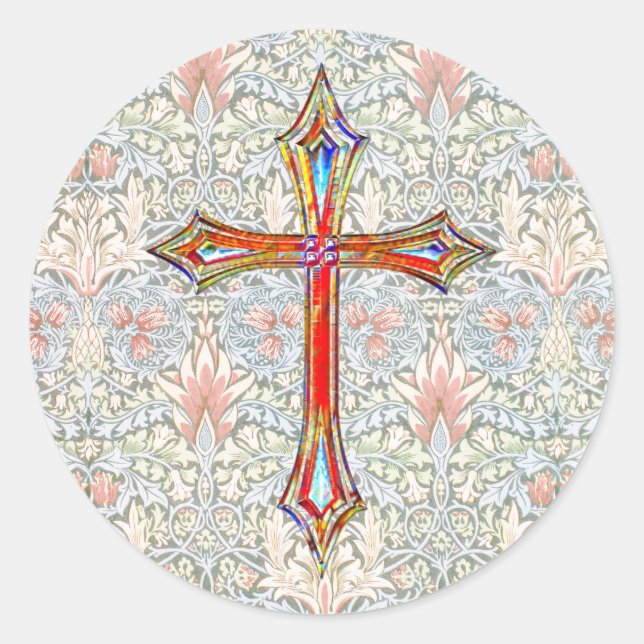 Vintage Style Faith Cross Colourful Classic Round Sticker (Front)