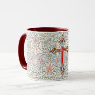 Vintage Style Faith Cross Colourful Mug in Red