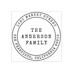 Vintage Style Family Name & Round Return Address Rubber Stamp