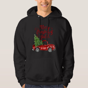 Vintage Style Farm Red Truck Merry Christmas Y'all Hoodie