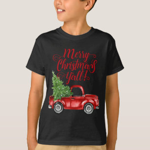 Vintage Style Farm Red Truck Merry Christmas Y'all T-Shirt