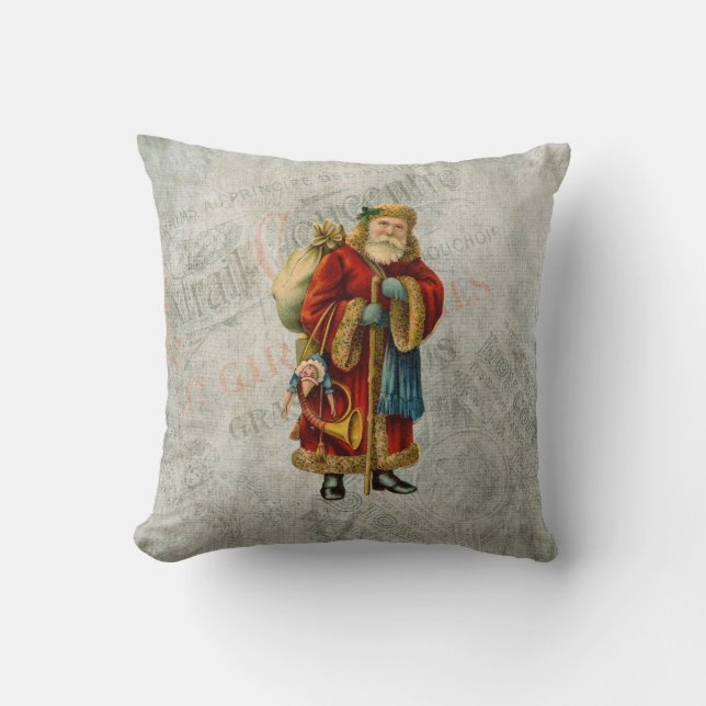 Vintage Style Father Christmas Santa Claus Cushion (Front)