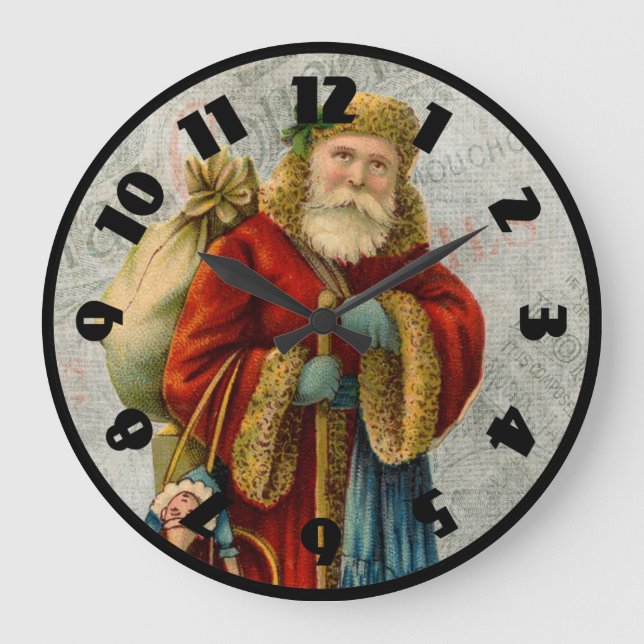 Vintage Style Father Christmas Santa Claus Large Clock (Front)