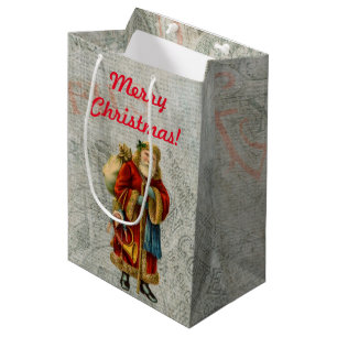 Vintage Style Father Christmas Santa Claus Medium Gift Bag
