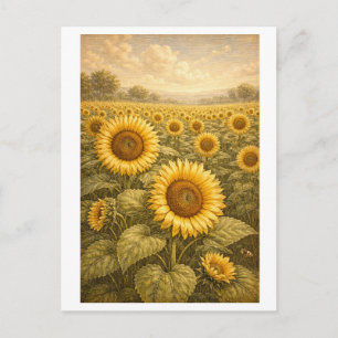 Vintage-Style Field of Sunflowers Postcard