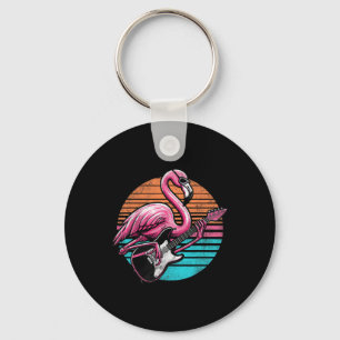 Vintage Style Flamingo Playing Guitar Rock And Rol Key Ring