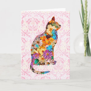 Vintage Style Floral Cat Art Note Card