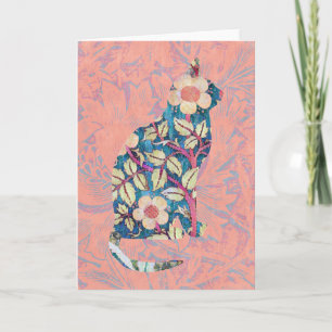 Vintage Style Floral Cat Silhouette Art Card