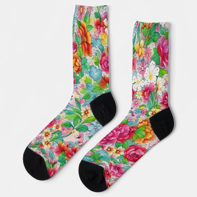 Vintage Style Floral Colourful Flowers Socks (Left)