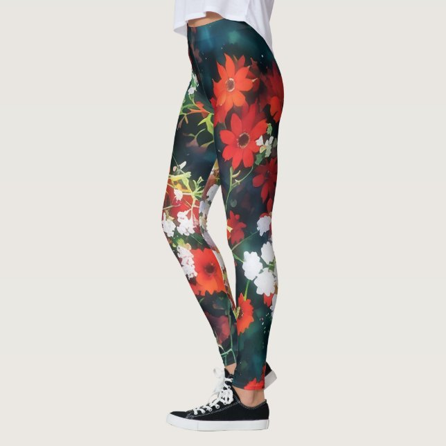 Vintage Style Floral Flower Art Leggings (Left)