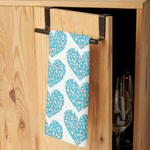 Vintage Style Floral Heart Aqua Blue Kitchen Towel
