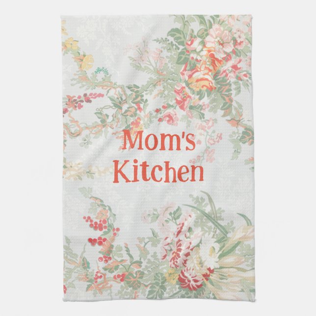 Vintage Style Floral Mum's Kitchen Dish Towel (Vertical)