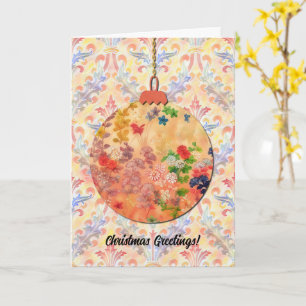 Vintage Style Floral Ornament Art Peach Christmas Card