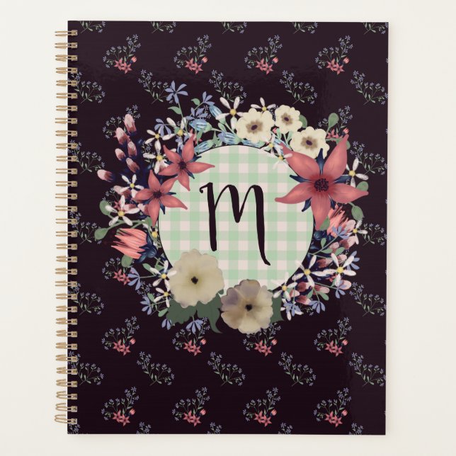 Vintage Style Floral Wreath Monogram Planner (Front)