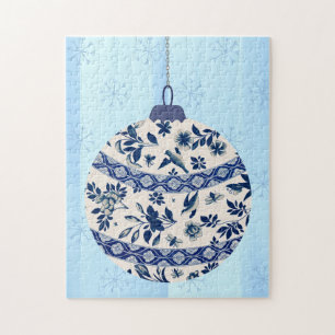 Vintage Style Flow Blue Christmas Ornament Puzzle