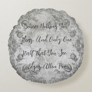 Vintage-Style Flowers on Stone Edgar Allen Poe Round Cushion
