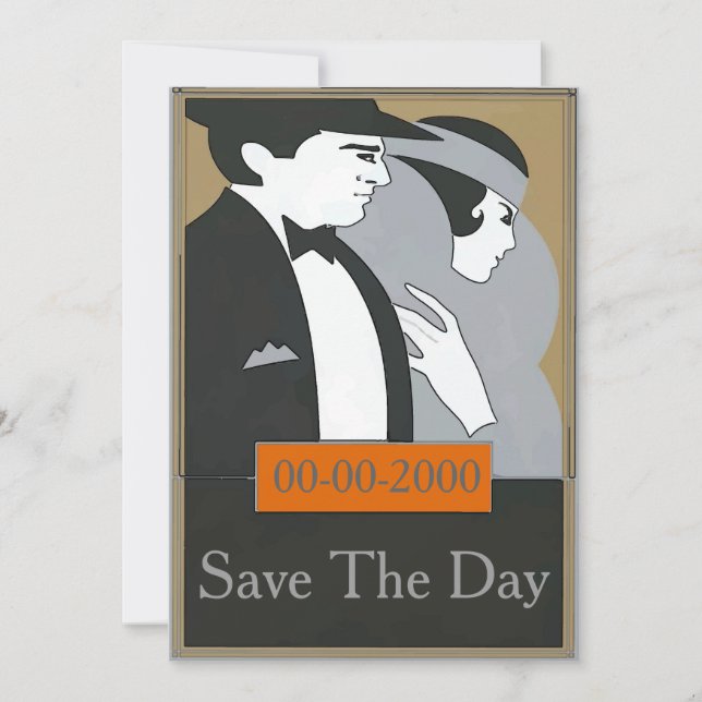 Vintage Style Formal Couple Invite Save Day (Front)