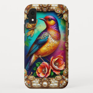 Vintage Style Frame With Colourful Bird iPhone XR Case