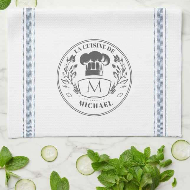 Vintage Style French Cooking Customised Monogram Tea Towel (Folded)