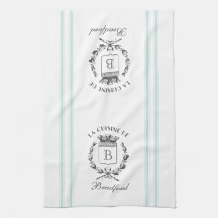 Vintage Style French Sack Custom Name and Monogram Tea Towel