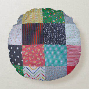 vintage style fun fabric design colourful patchwor round cushion