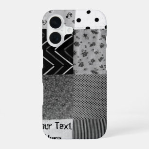 vintage style fun patchwork squares black white iPhone 16 case