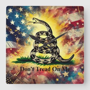 Vintage Style Gadsden Flag Art Square Wall Clock