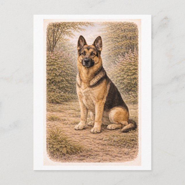 Vintage-Style German Shepherd Postcard (Front)