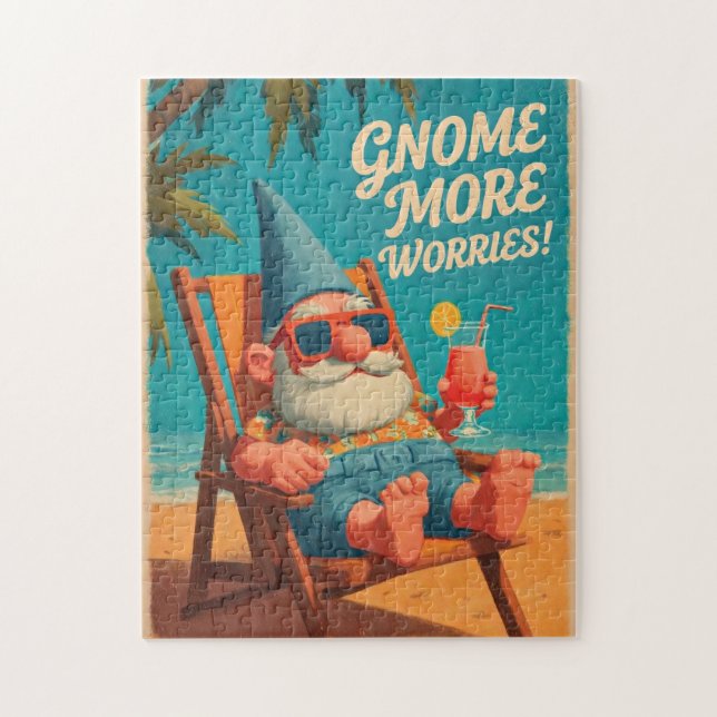 Vintage Style Gnome Beach Vacation Design Jigsaw Puzzle (Vertical)