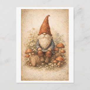 Vintage-Style Gnome on a Log Postcard