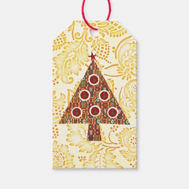 Vintage Style Gold Christmas Tree Gift Tag (Front)