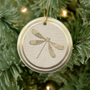 Vintage Style Gold Dragonfly Ceramic Ornament