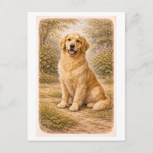 Vintage-Style Golden Retriever Postcard