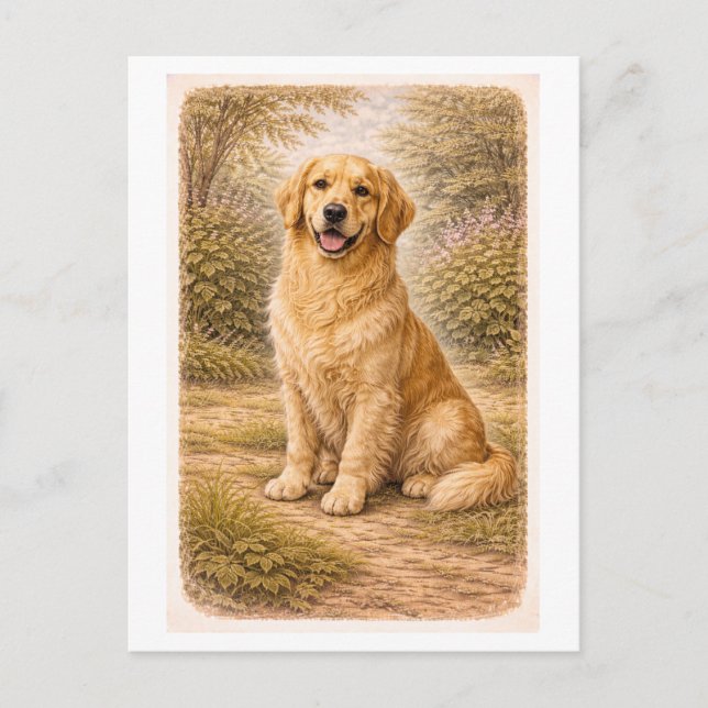 Vintage-Style Golden Retriever Postcard (Front)