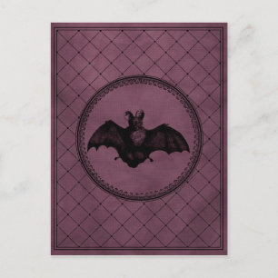 Vintage Style Gothic Halloween Bat on Purple Postcard