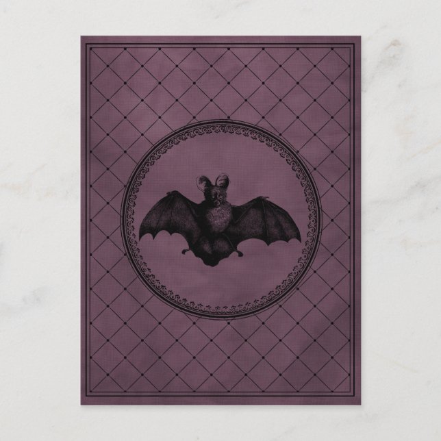 Vintage Style Gothic Halloween Bat on Purple Postcard (Front)