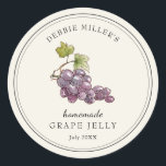 Vintage style Grape Jelly on Off White Classic Round Sticker<br><div class="desc">Elegant Personalised hand painted watercolor vintage style Grape Jelly label on Off white background. Use for your homemade jam's or anything you choose. Makes great gift. Fill your information on label and enjoy.</div>
