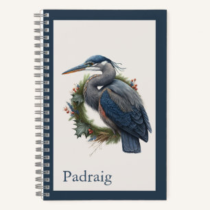Vintage Style Great Blue Heron with Border Notebook