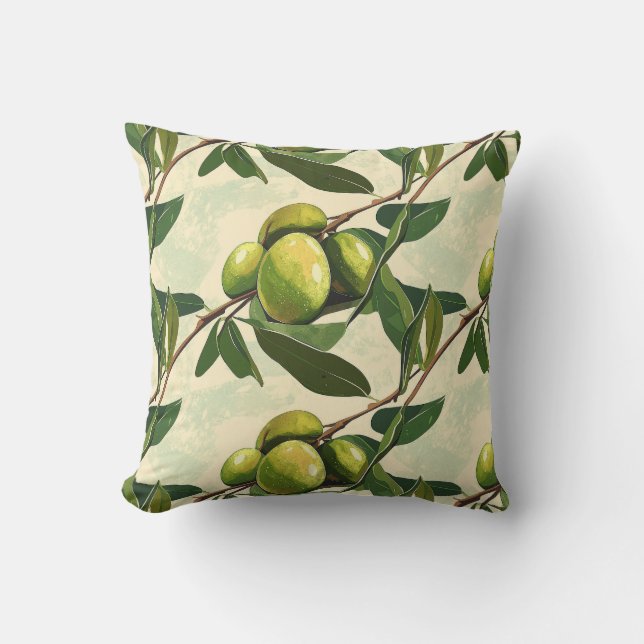Vintage Style Green Olive Design Cushion (Front)