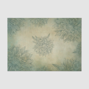 Vintage Style Greenish Grey Background Flowers     Tissue Paper