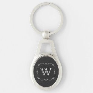 Vintage Style Grey and White Monogram Key Chain