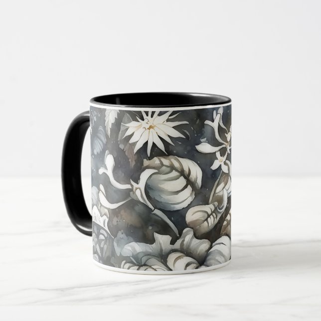 Vintage Style Grey Floral Art Mug Cup (Front Left)