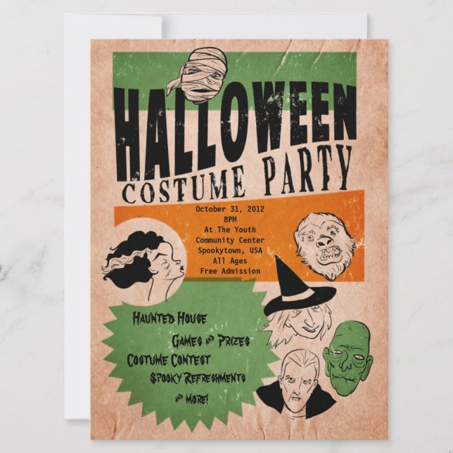 Vintage Style Halloween Costume Party Invite (Front)