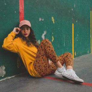 Vintage Style Halloween Graphics Orange and Black Leggings