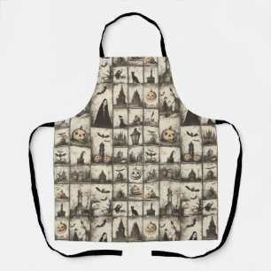 Vintage style Halloween pattern with sepia color Apron