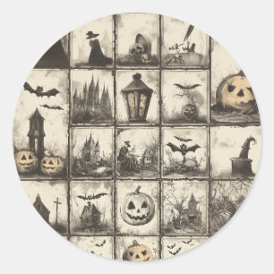 Vintage style Halloween pattern with sepia color Classic Round Sticker