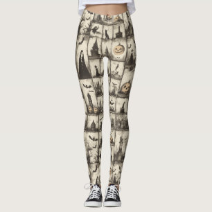 Vintage style Halloween pattern with sepia color Leggings